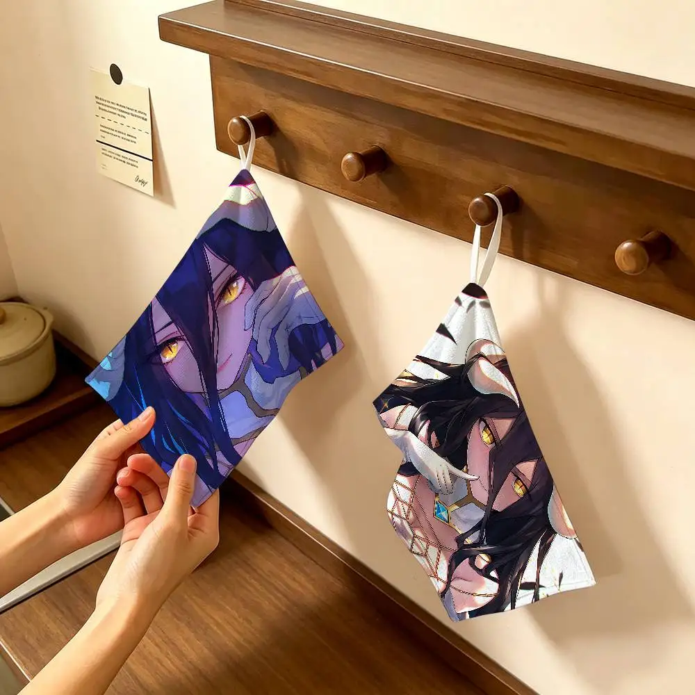 Gamer Albedo Anime Girls Polyester Cotton Hand Wiping Towel with Hanging Loop, Lightweight for Home and Commercial Use