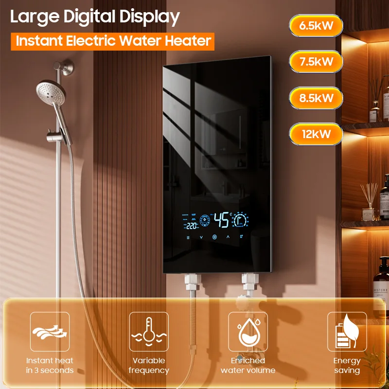 High Quality Home 8kW 12kW Smart Electric Instantaneous Tankless Hot Geyser Shower Water Heater for Bathroom
