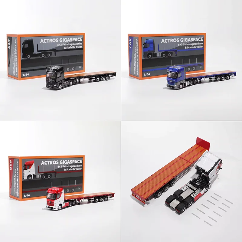 

GCD Diecast in stock 1:64 Scale Actros 3-axle Scalable Trailer Alloy Simulation Car Model Decoration Collection Gift Display