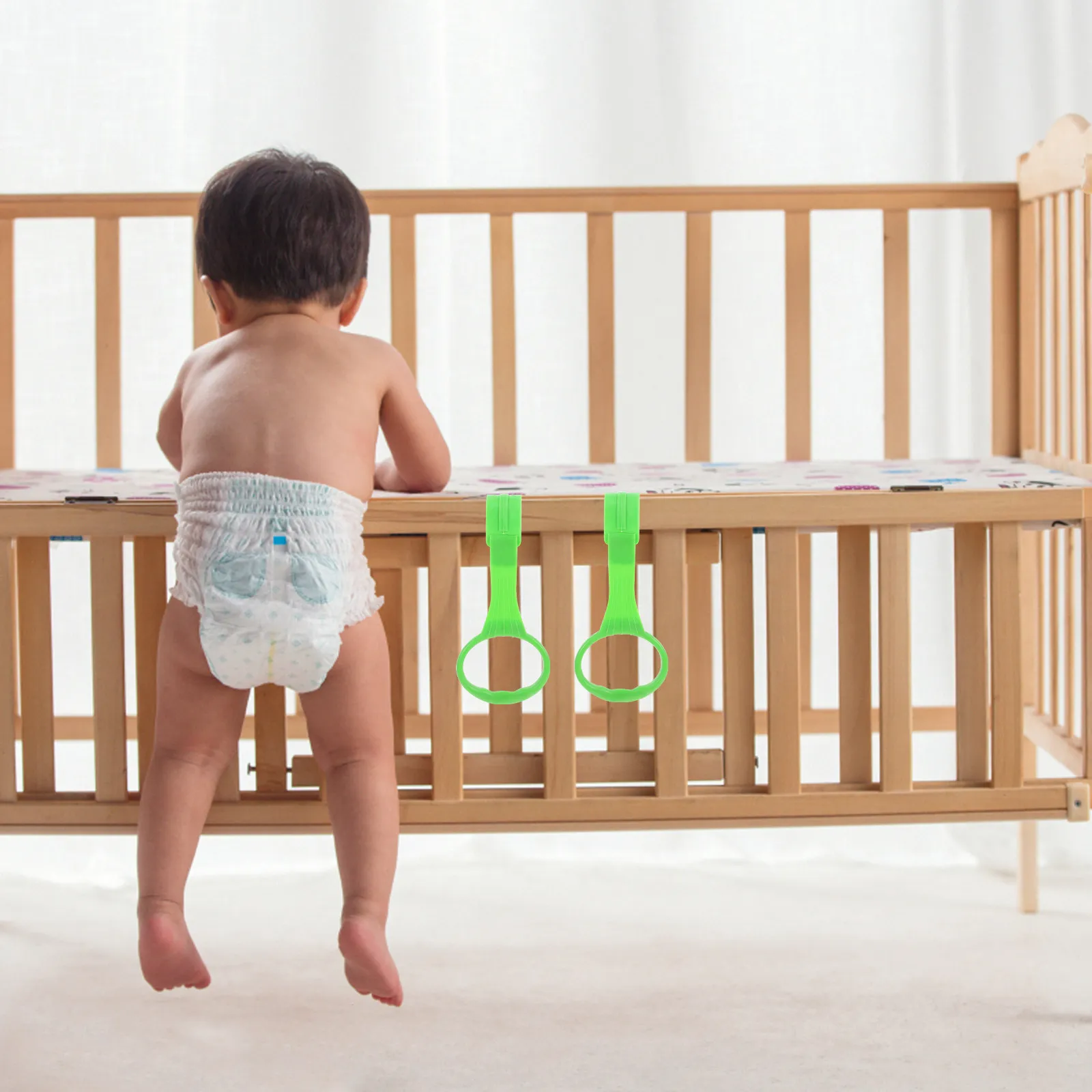 

Green Baby Safety Durable Infant Pull Up Rings Walking Infant Crib Pull Rings Exercise Playpen Accessories