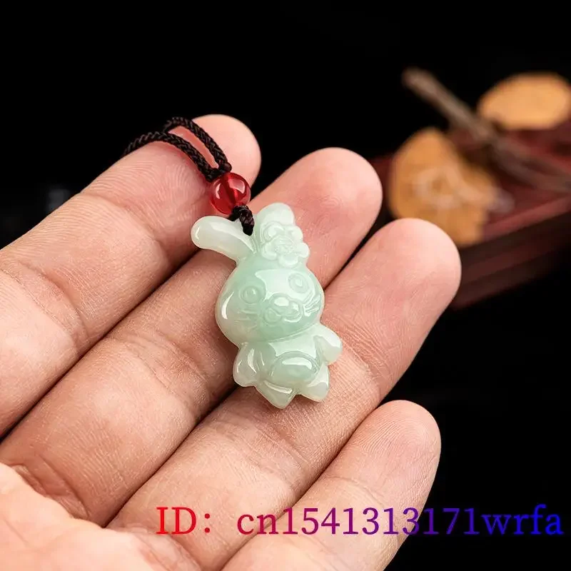 Burmese Jade Rabbit Pendant Necklace Real Green Jadeite Gift Designer Emerald Talismans Carved Necklaces Natural Gemstone