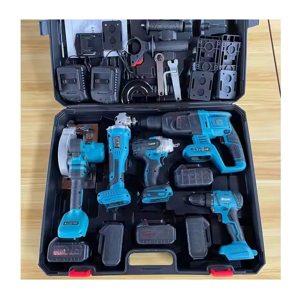 Ensemble d'outils Willing, 16 pièces, kit d'outils électriques rechargeables, meuleuse d'angle électrique sans fil, clé à chocs sans fil, boîte à outils