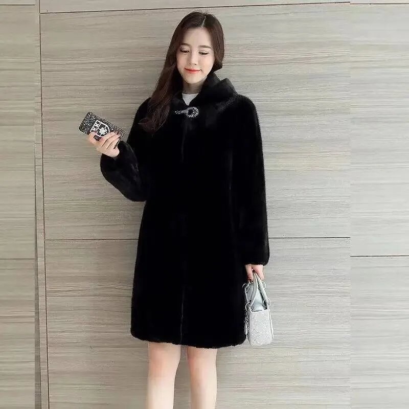 

New Faux Mink Coat Women 2025 - Mid-Length Hooded Winter Jacket, Imitation Sable Fur Warm Luxury Outwear