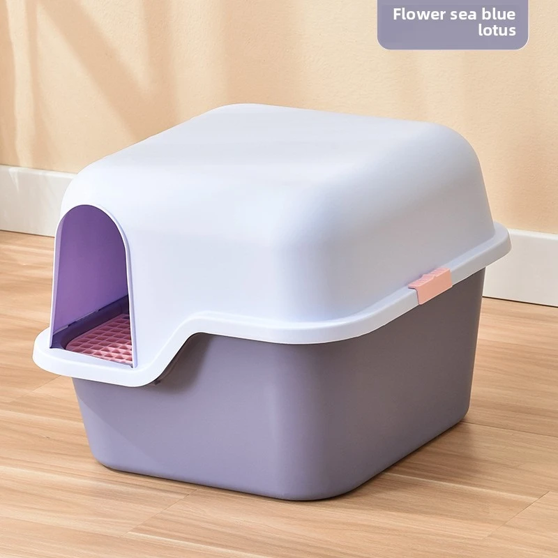 ممر كبير نوع القط علبة نفايات رائحة برهان سبلاش مرحاض للقطط مغلق بالكامل رمل القطط الوجه العلوي تصميم الحيوانات الأليفة السرير