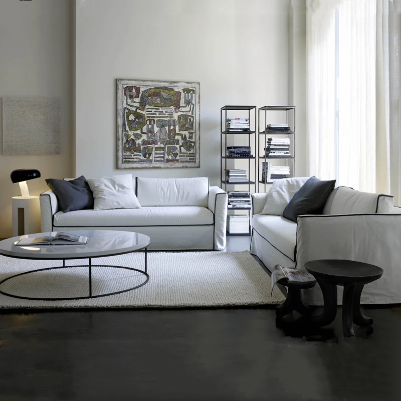 Divano letto e colazione con bordo nero, semplice, nordico, per smontaggio e lavaggio del divano bianco