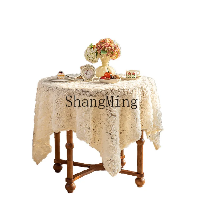 DSA lace flower table small coffee table cover light luxury cover table tablecloth retro high-end dining  cloth decoration