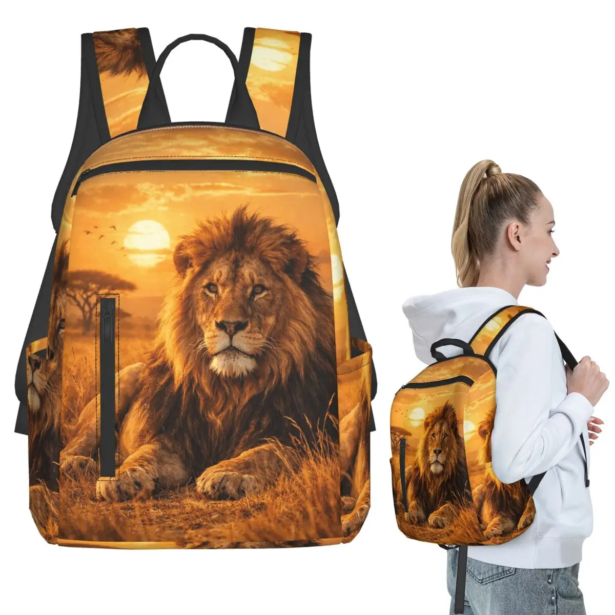 

Fierce Beast Lion In African Grasslands Backpack Student BookBag Kids School Bag Laptop Shoulder Bags Men Women