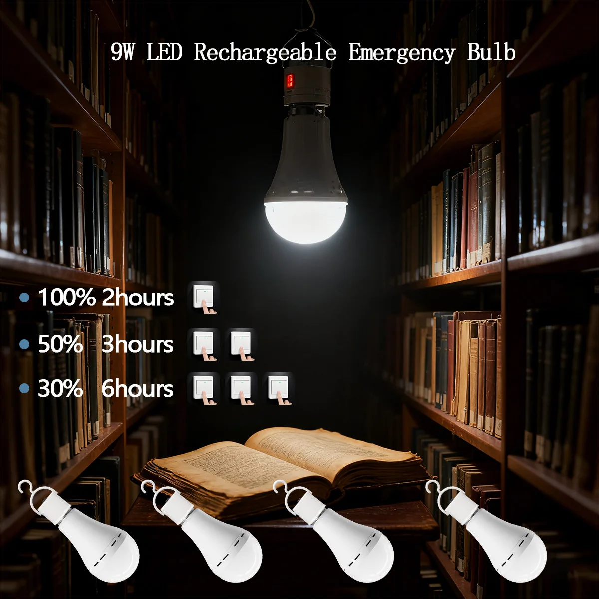 E27 9W LED Rechargeable Bulb Light 1500mAh Emergency Bulb 220V 110V for Home Power Outdoor Camping Failure Porch Garden Lamp