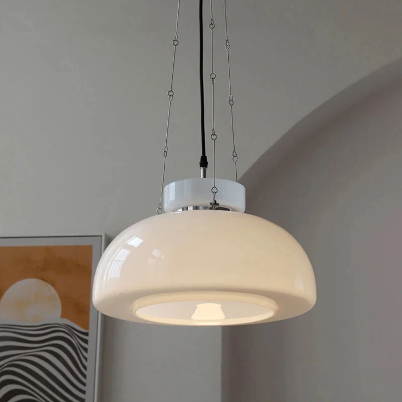 Imagem -02 - Nórdico Led Pendant Light Lâmpada de Vidro Creme Simples Pendurado Cadeia Luminárias Decoração para Casa Quarto Sala de Jantar Escritório