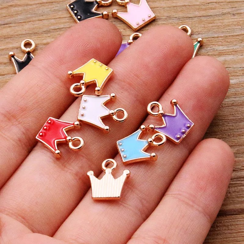 30PCS 11*12mm 8 Color Alloy Metal Drop Oil Small Crown Charms KC Gold Pendant For DIY Bracelet Necklace Jewelry Making