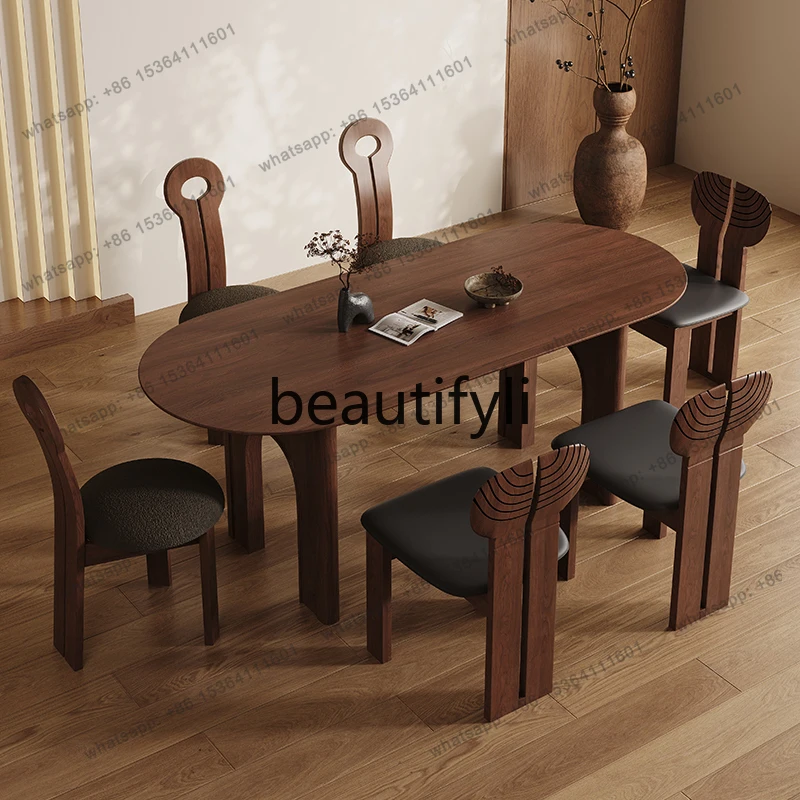 Medieval style solid wood dining table and chair combination small apartment French retro rectangular family dining table