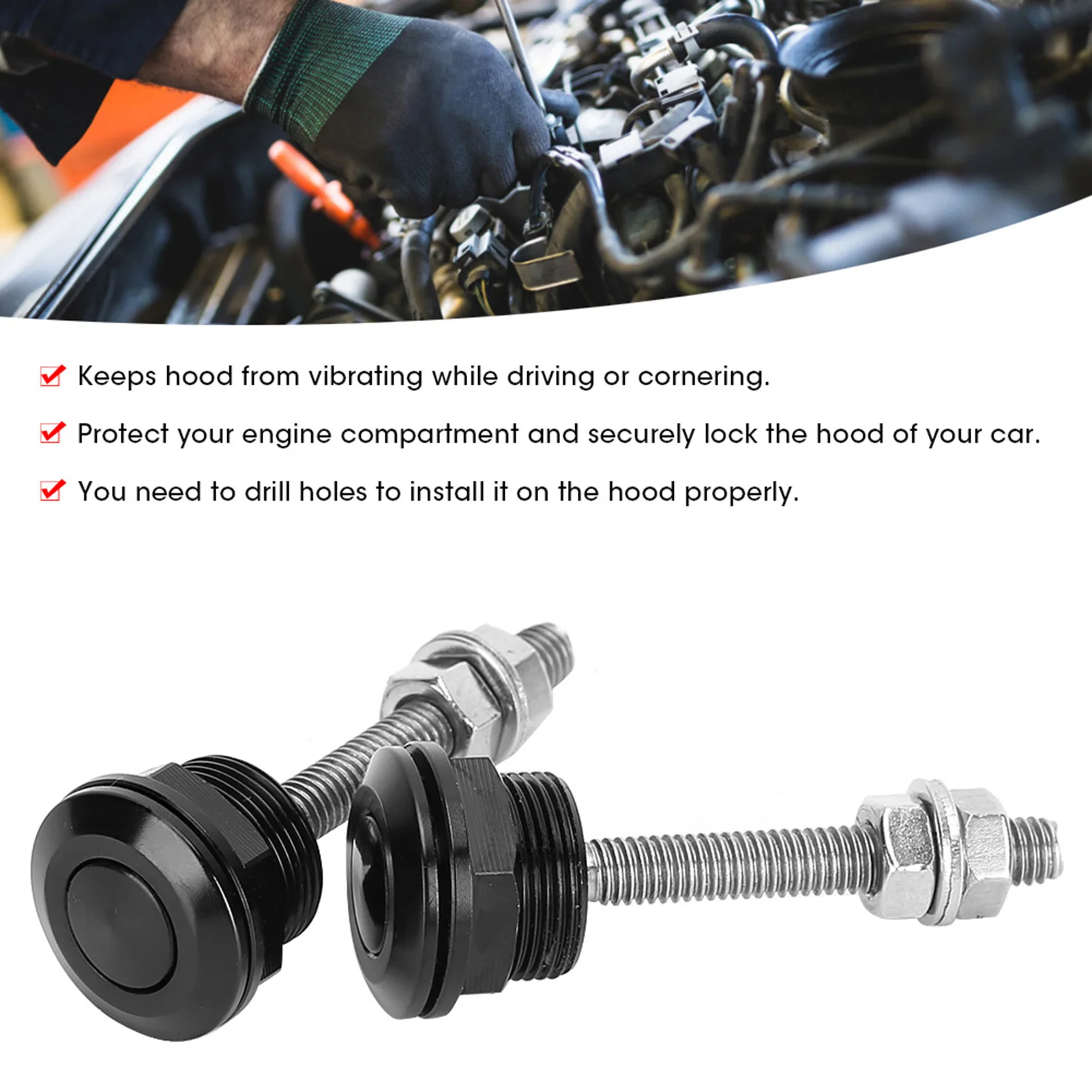 

2Pcs Bonnet Lock Universal Hood Pin Bonnet Lock Quick Release Push Button Bumper Clip Latches