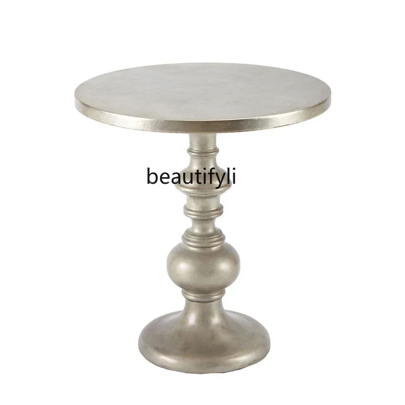 

AA American solid wood creative bedroom balcony retro silver coffee table living room sofa round corner table