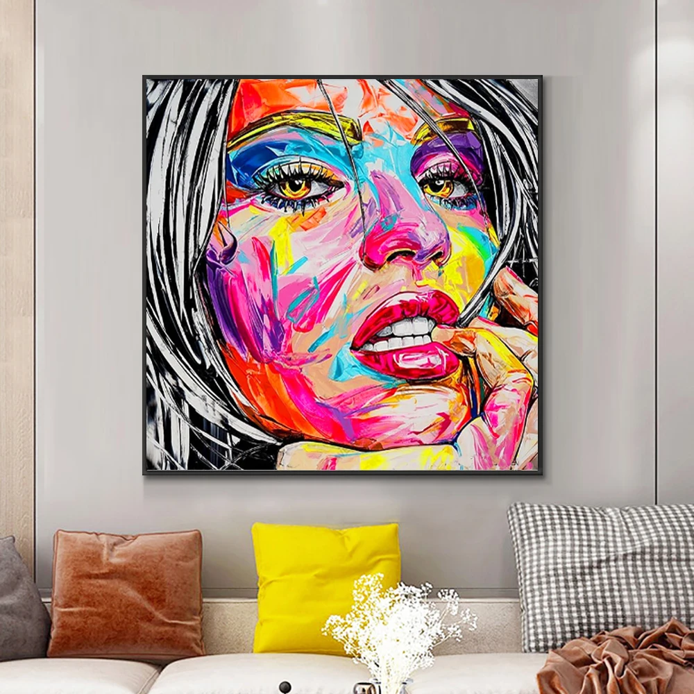 

Figure Woman Face Knife Drawing Oil Paintings Hand Painted Colorful Wall Art On Canvas Decoration Artwork Room Decor Home Decor