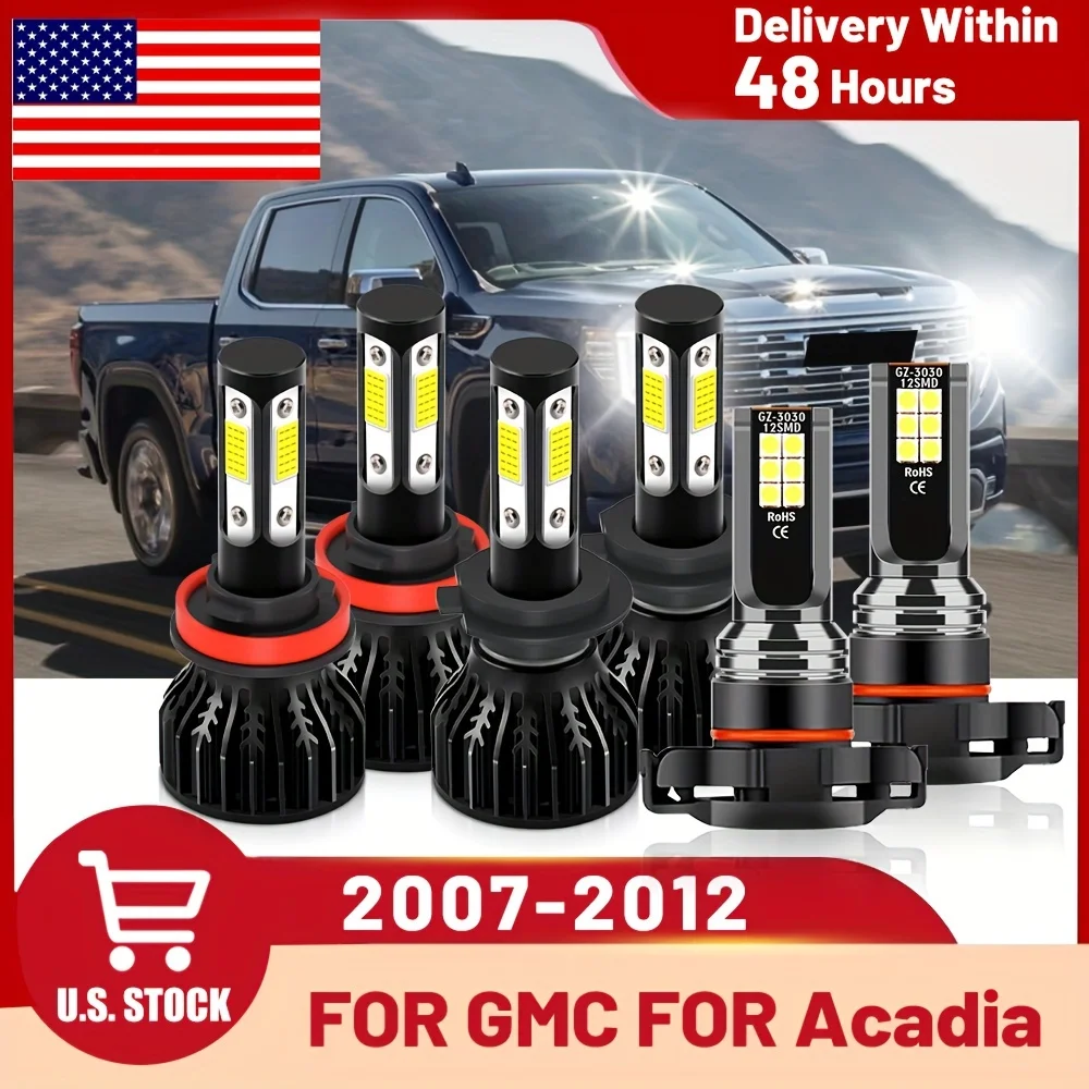 

For GMC For Acadia (2007-2012), Car LED Combo High Low + Fog Bulbs, 30000LM 6500K White 500% Brightness, Plug-N-Play