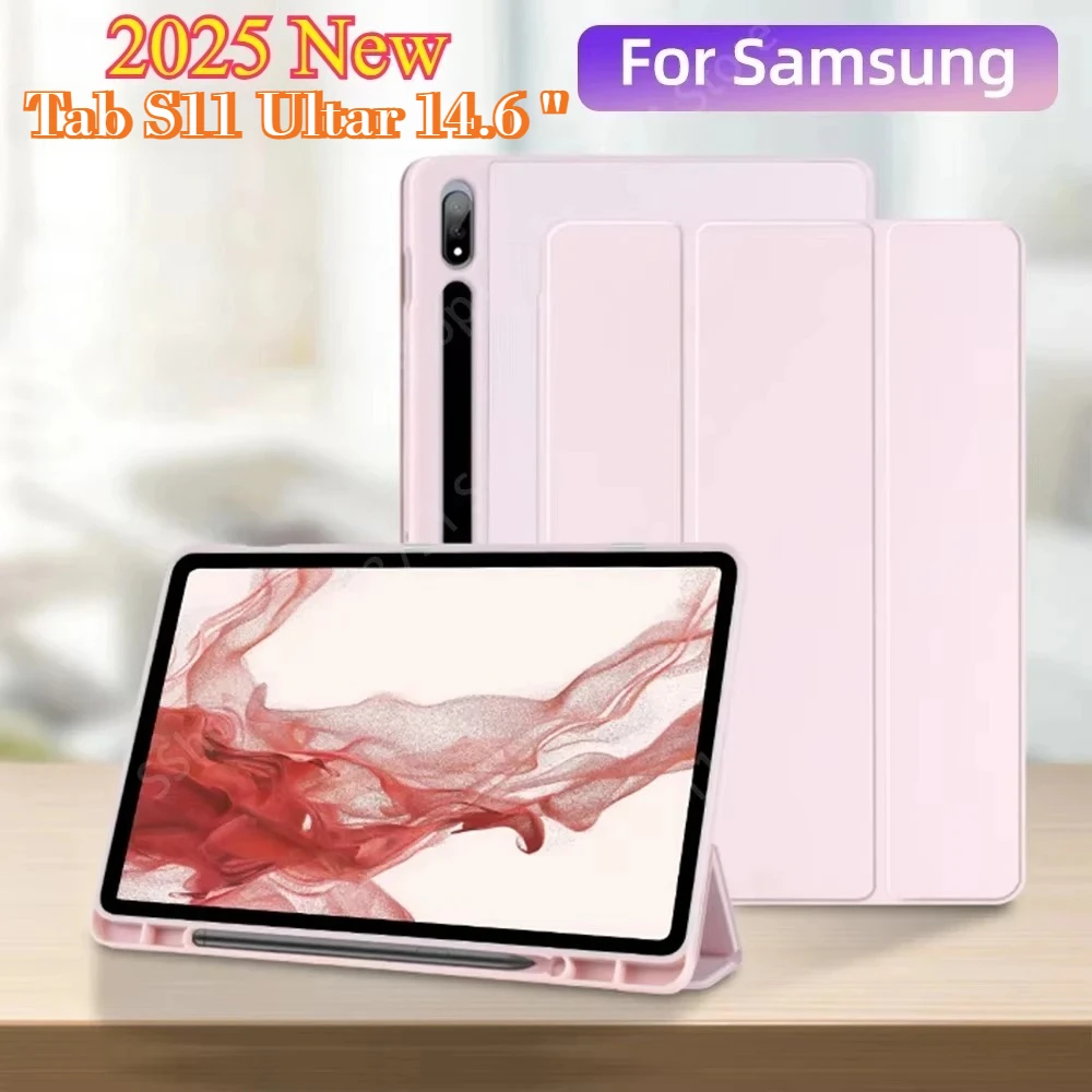 For Samsung Galaxy Tab S11 S10 S9 S8 Ultra S7 S6 Llte A9 A11 + FE Plus 8.7 11 13.1 14.6 Inch Leather Silicone Shockproof Case
