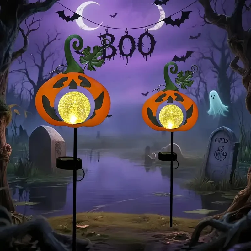 

Outdoor Solar Lights Pumpkin Lamp Halloween Decorative Torch Waterproof Floor Mounted Lawn Garden Courtyard Landscape Lanterns