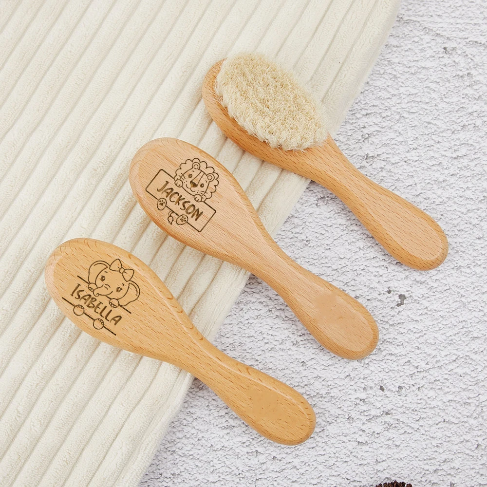 Personalized Baby Hairbrushes Custom Animal with Name Wooden Infant Hair Brush Ideal Birth/Baptism/Birthday Baby Shower Gifts