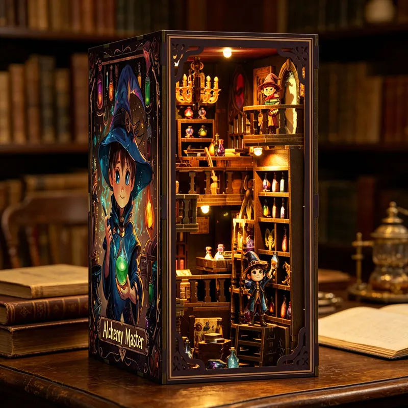 Zuuton Wizard Magic Book Nook DIY Wooden Miniature Kit With LED