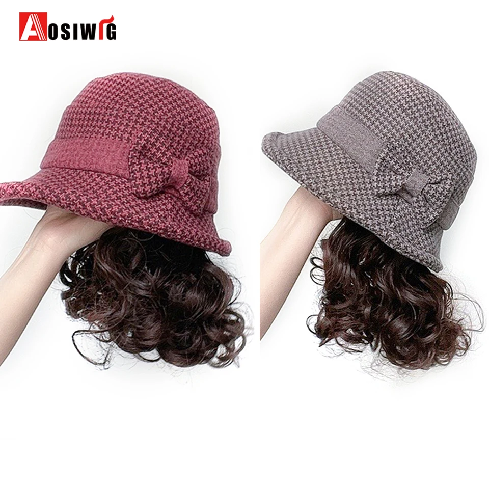 Autumn And Winter Fisherman Hat With Attached Shoulder Length Curly Hair Wig For Women Warm Fisherman Cap With Fashionable Wig S