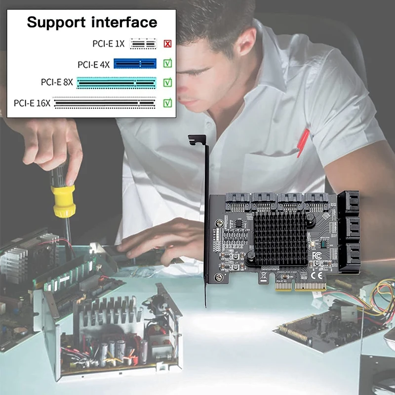 Pcie ke kartu ekspansi Sata, kartu adaptor seri Sata Pci Express 10 Port 6 Gbps dengan 10 kabel Chip SATA: ASM 1166