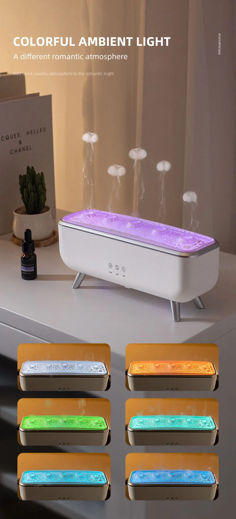 Simulierter Vulkan-Lava-Luftbefeuchter mit Farblichtern, Aroma-Diffusor, Fernbedienung, 5 Düsen, 2 Nebelmodi, tanzende Quallen – Detail 8