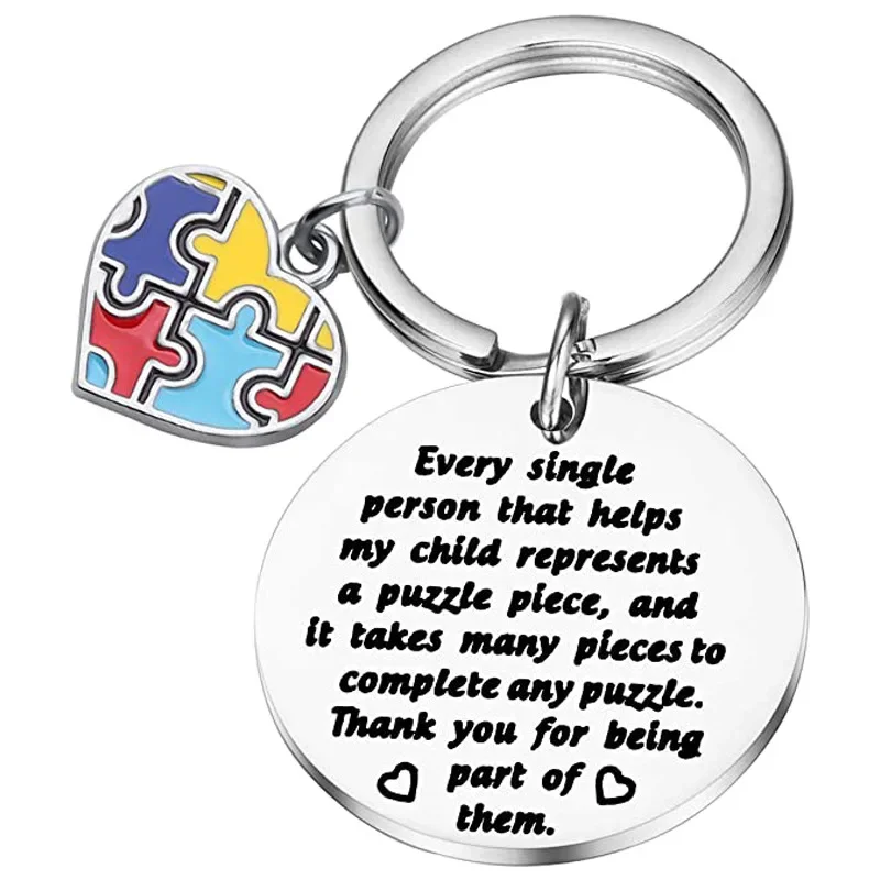 Autism Awareness Puzzle Child Kid Teacher Key Chains Stainless Steel Unique Women Jewelry Man Accessories Pendant Gift