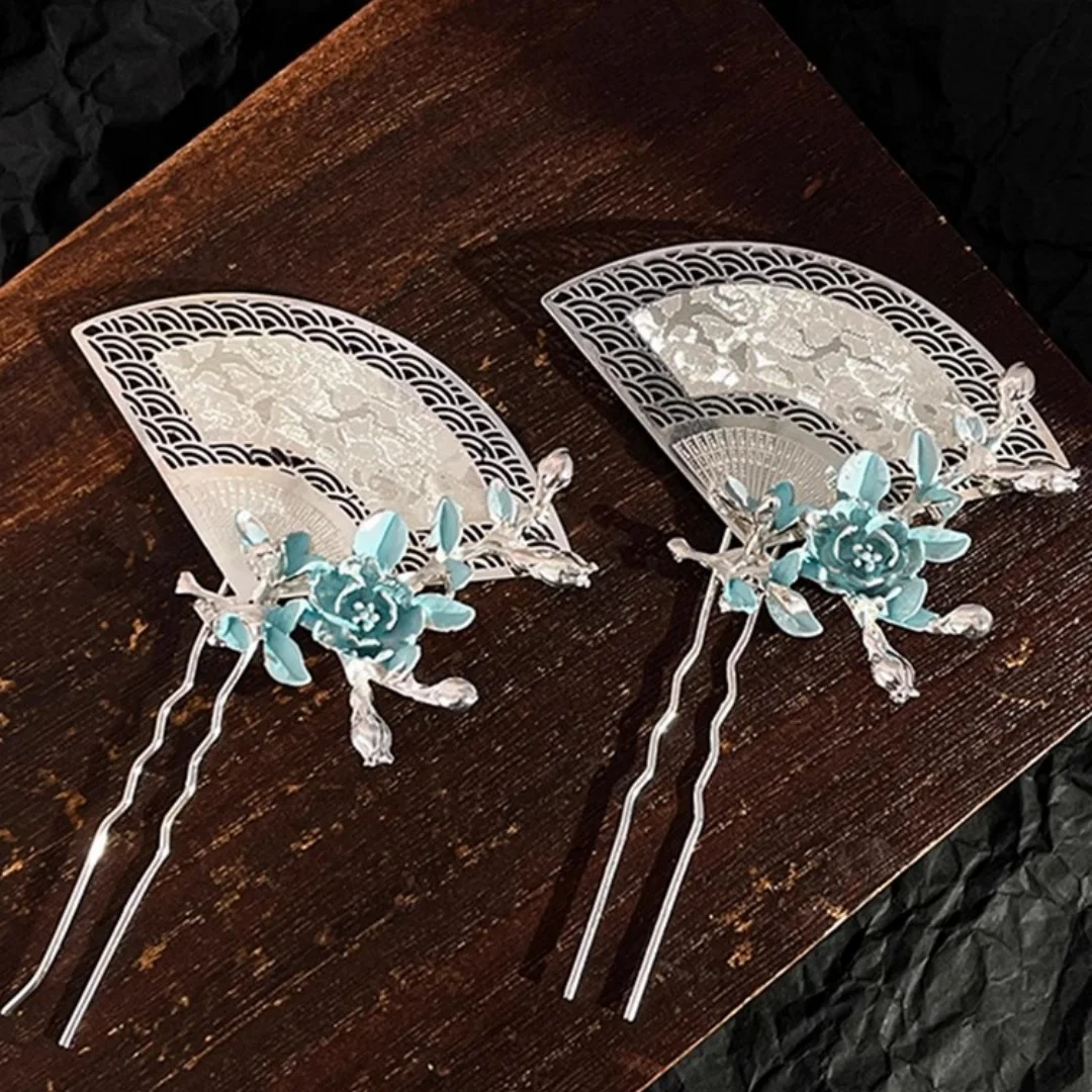 دبوس شعر جديد على شكل مروحة على الطراز الصيني، رائع، فاخر خفيف، ملمس راقي، دبوس شعر متدرج، إكسسوار شعر شيونغسام للنساء