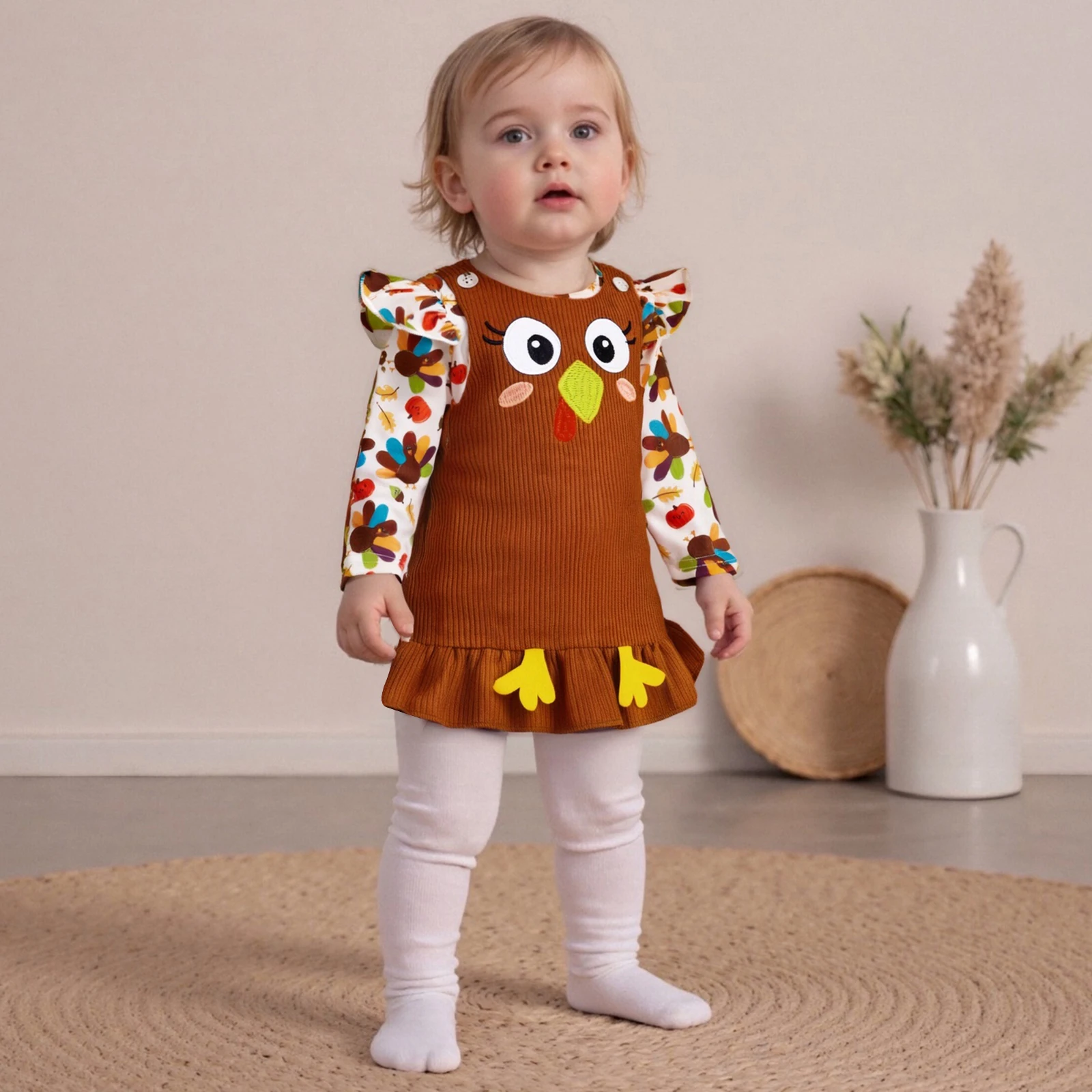 

Осенняя одежда для малышей, наряд на День Благодарения для девочек, комбинезон с длинными рукавами и принтом Турции, платье без рукавов, повязка на голову с бантом, комплект из 3 предметов