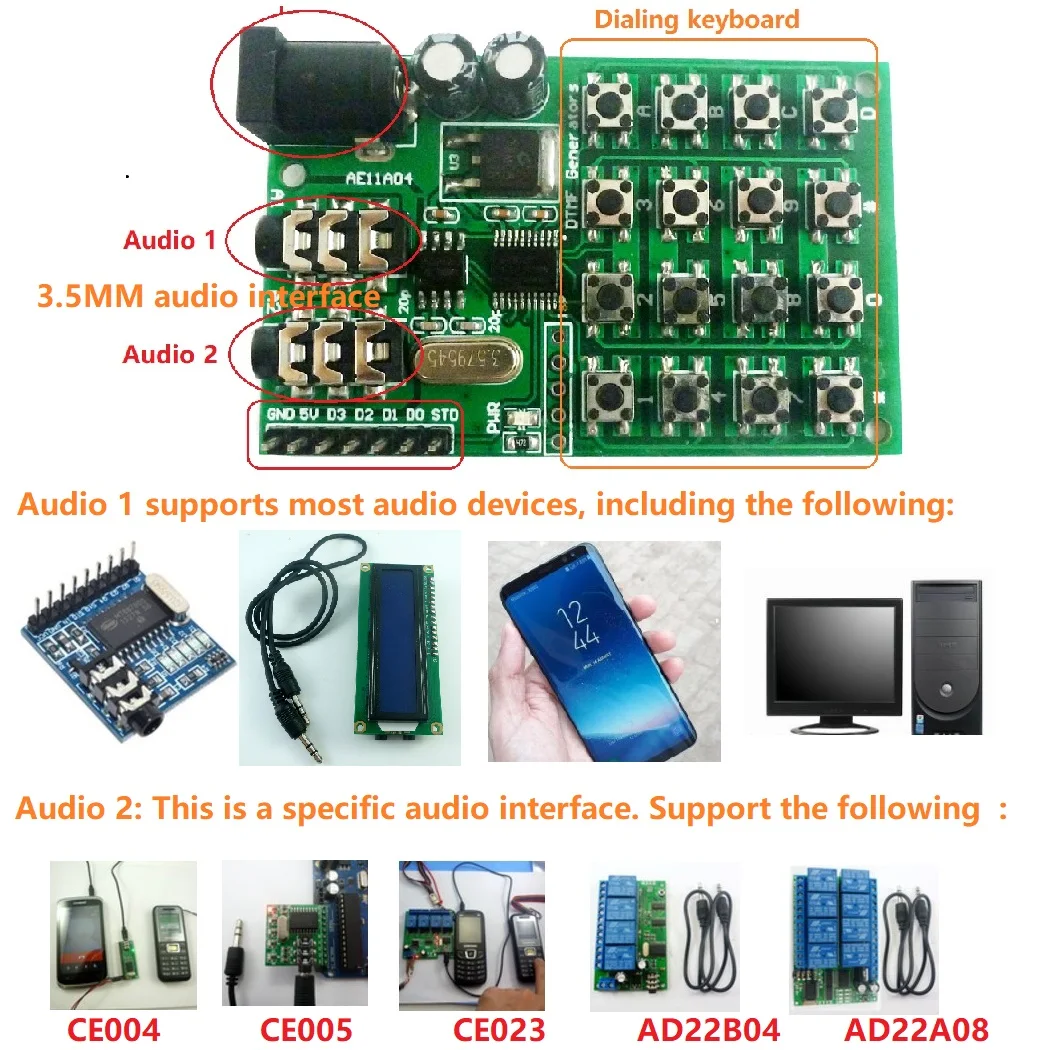 DTMF Generator Voice Encoder Dual Tones Transmitter Board Keyboard control Module for MT8870 CE004 CE005 CE023 AD22B04  AD22A08