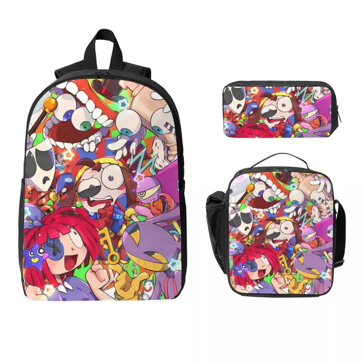 3Pcs The Amazing Digital Circus School bags Set for Boy Girl Pencil Boxes Backpack Sets with Lunch Box For Students Daypack