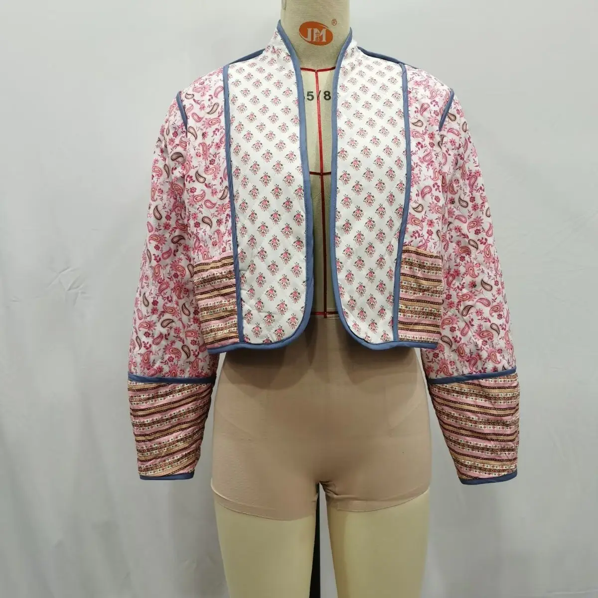 Veste matelassée réversible imprimée pour femmes, Cardigan bloc de couleur, petit manteau en coton pour femmes