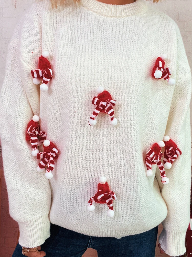 

Christmas Snowflake Print Sweater For Women Fashion O-neck Long Sleeve Pullover Tops Fall Winter Casual Streetwear Loose Knitted