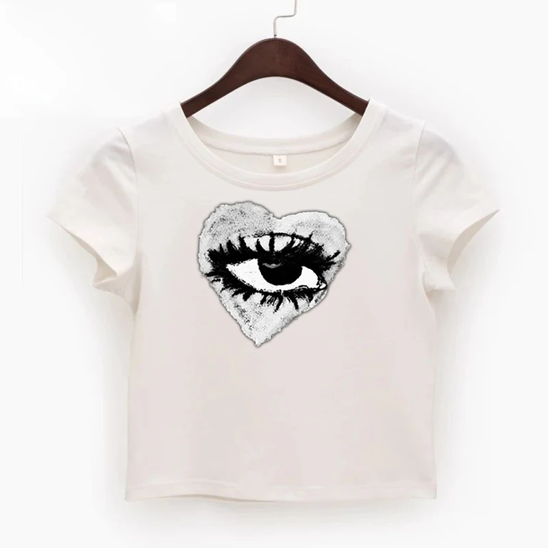 

2024 Summer solid color white women's T-shirt personalized fashion skinny style T-shirt women's