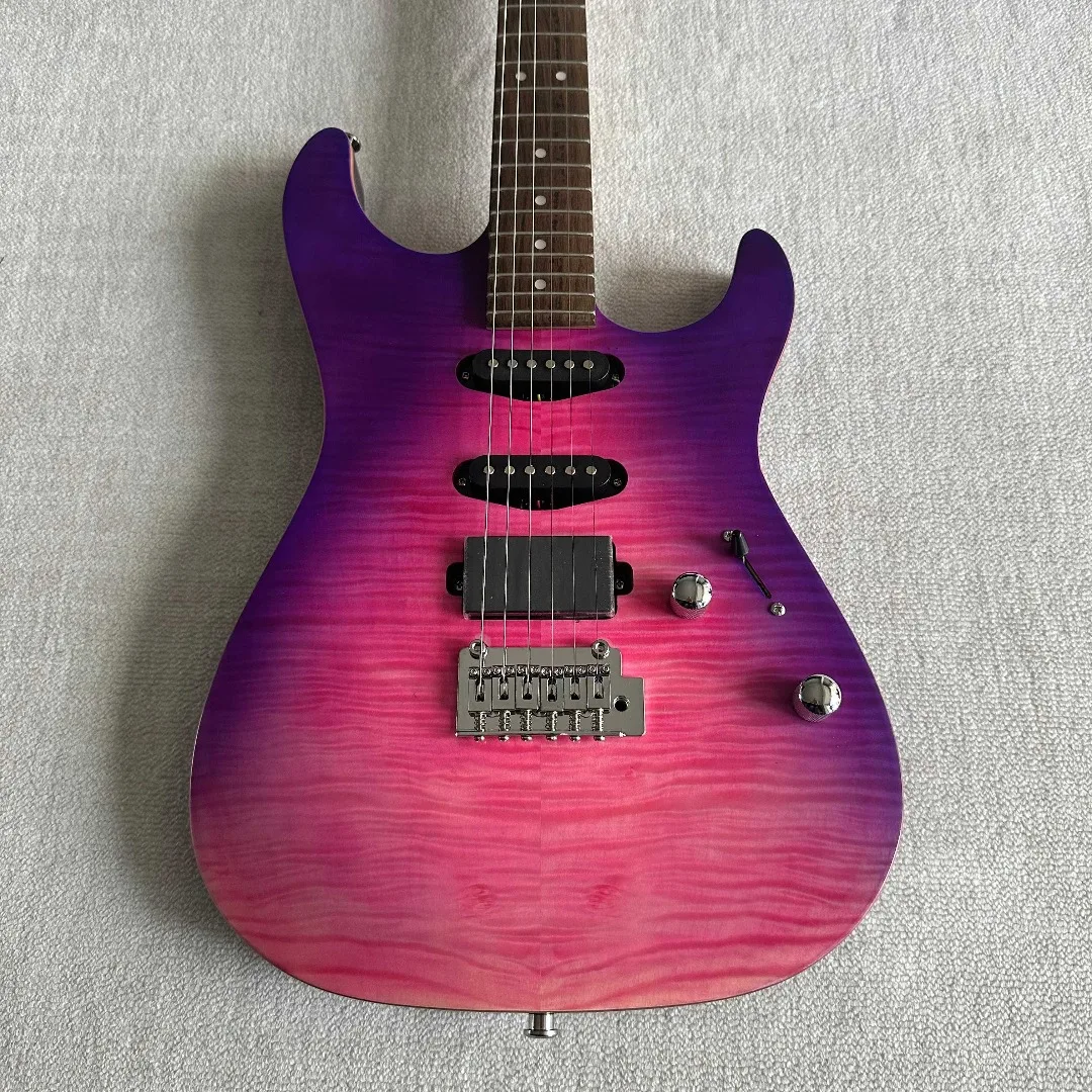 Purple Pink Gradient Electric Guitar, HSS Pickups, Double Cutaway Contoured Body, Tremolo System, Rosewood Fingerboard