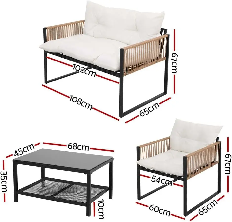 طقم أريكة خارجي مكون من 4 مقاعد مكون من 4 قطع طقم كراسي طاولة وأثاث فناء الحديقة #3