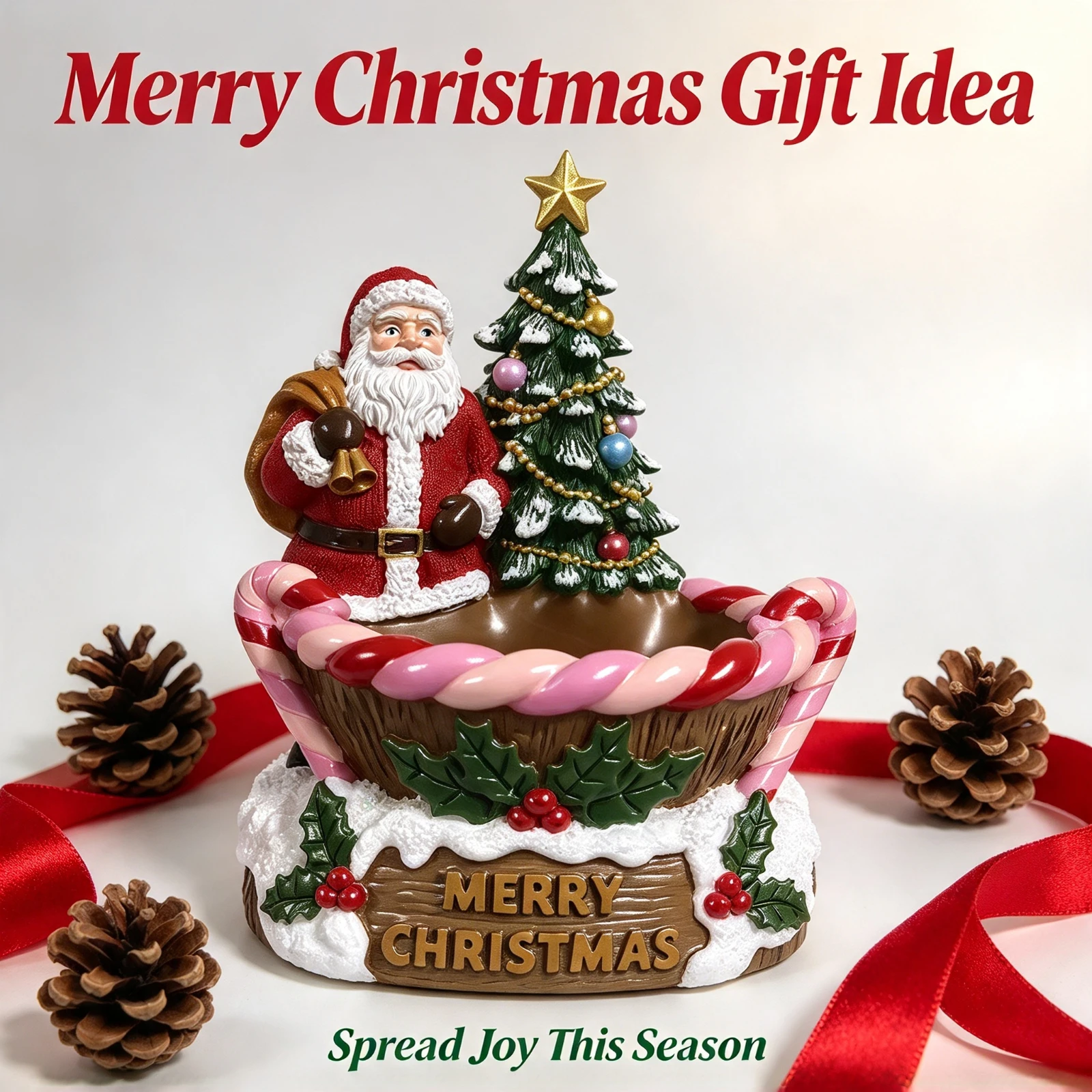 Christmas Tree Resin Santa Claus Candy Holder, Ornament Desktop Decoration, Home Tabletop Figurine Holiday Party, Gift Decor