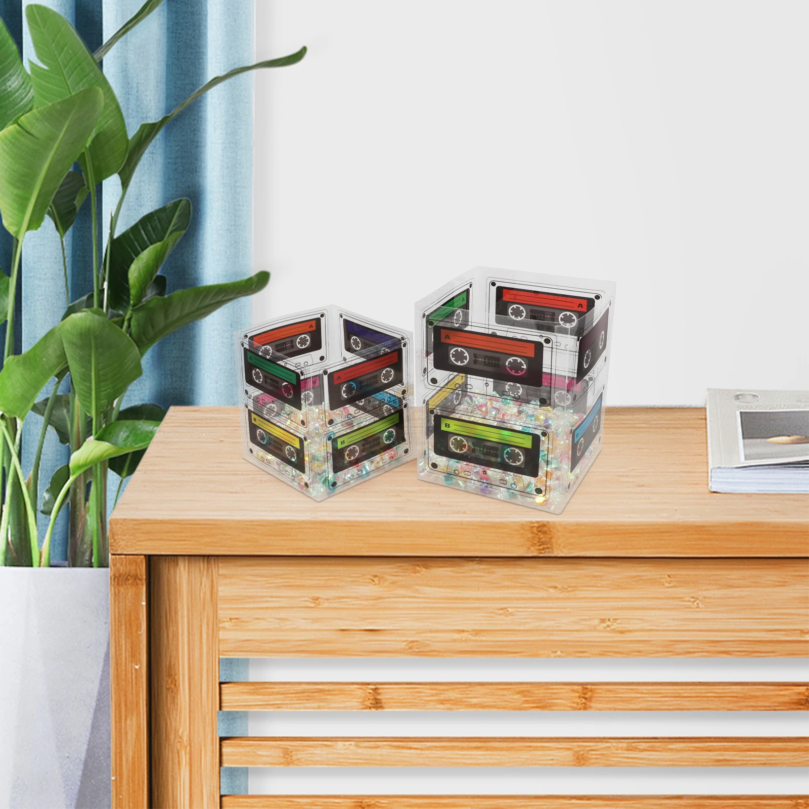 

4pcs Cassette Tape Shaped Boxes 80s Party Decorations Retro Cookie Candy Container Storage Gift Box Table Centerpiece