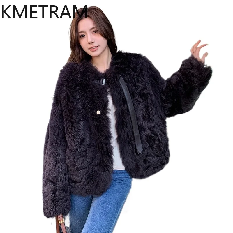 

100% Natural Tuscany Wool Sheepskin Double Faced Fur Jacket Woman Luxury Short Real Fur Coat Women Winter Clothes Fourrure 2025
