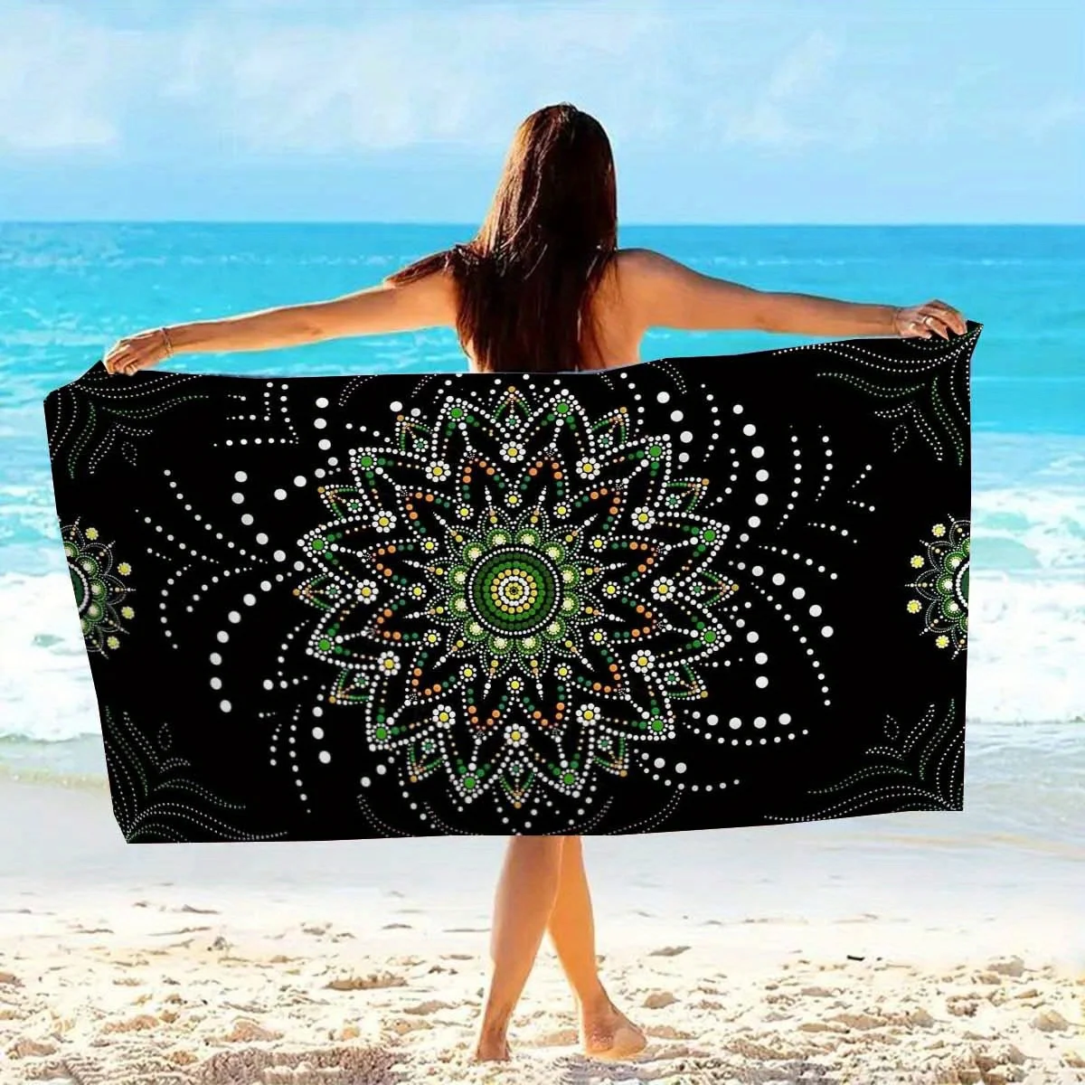 Double Sided Boho Mandala Throw Pillow Cover Green Black Floral Print Decorative Cushion Case for Sofa Couch Boho Home Decor