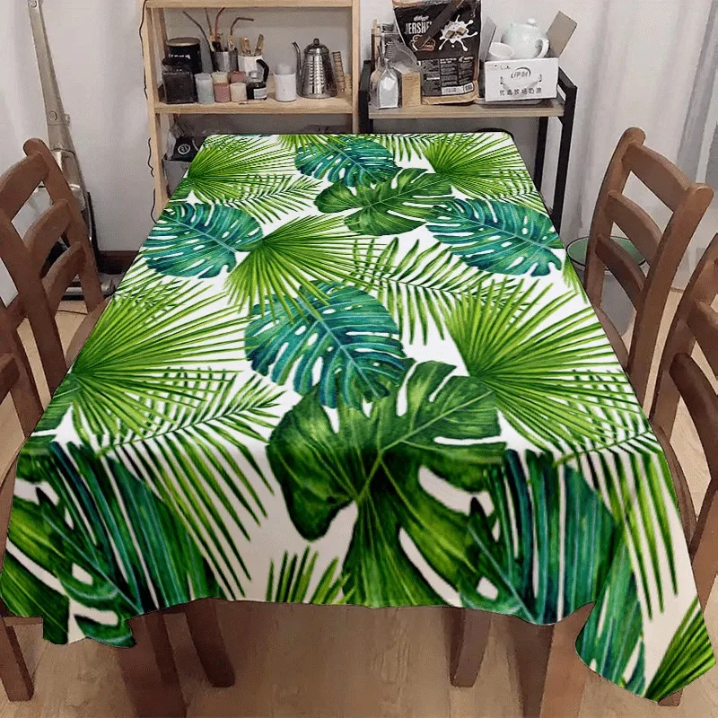 1pc - Hawaiian Palm Leaf Tablecloth, Tropical Palm Leaf Tablecloth, Hawaiian Disposable Plastic Rectangular Tablecloth, Beach Po