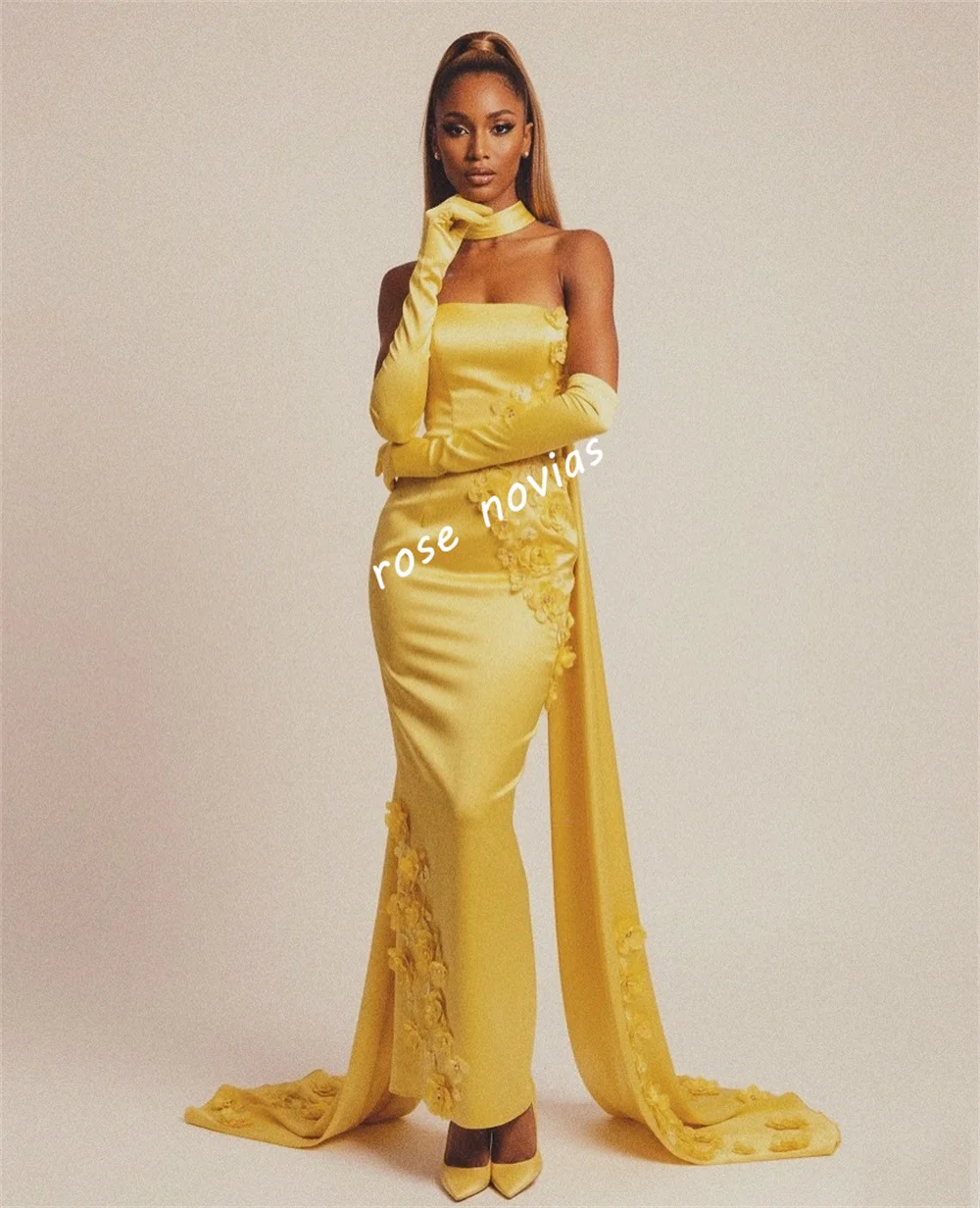 Customized Charmeuse Applique Charming Strapless Straight Midi Dresses Bespoke Occasion Women's Evening Exquisite Party Gown