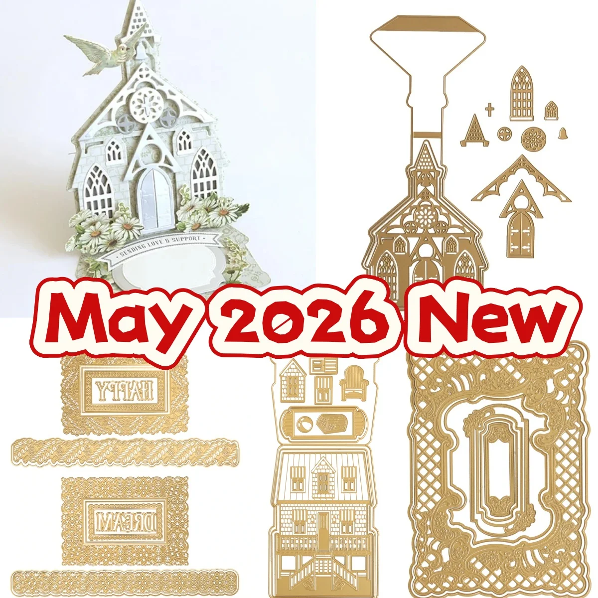 Nuevos troqueles de corte de metal florales con diseño de caballete de iglesia de verano para decoración DIY, álbum de recortes, tarjetas de papel y grabado artesanal, Mayo 2026