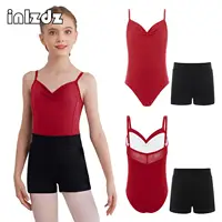 Traje de patinaje artístico para niña, gimnasia, Ballet, danza, leotardo fruncido sin mangas con pantalones cortos para ropa de entrenamiento puesta en escena