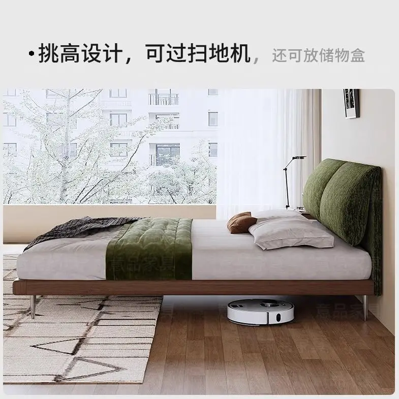 Factory Direct 2026 Italian elephant ear bed retro chenille cloth bed light luxury minimalist solid wood bed modern minimalist