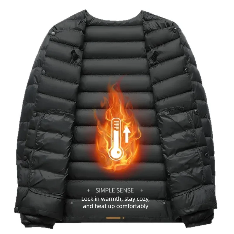 سترة رجالية خفيفة للغاية - تصميم بدون ياقة لسترة حرارية (مقاس كبير وطويل) #4