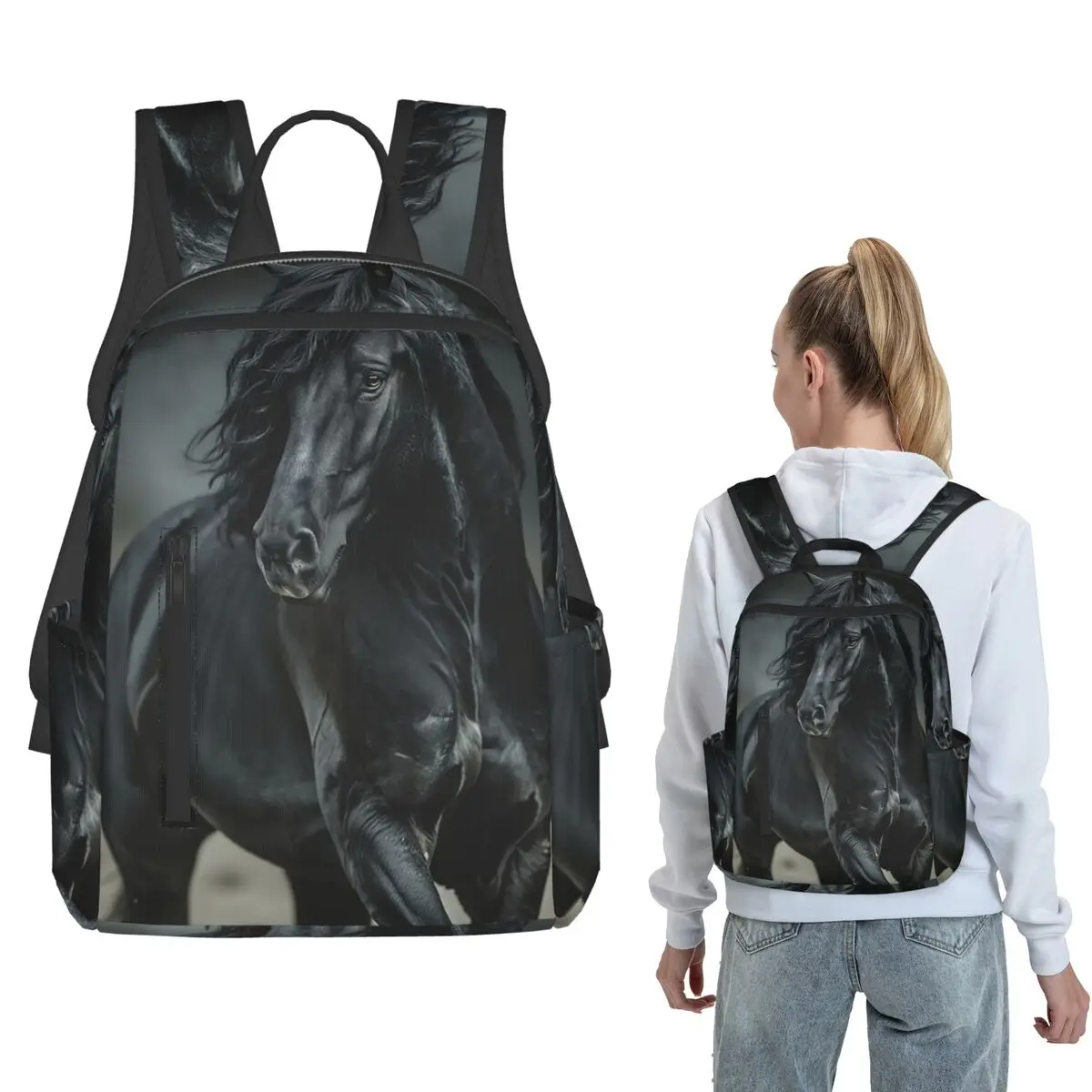 

Black Horse Stallion Ran Out In Dark Backpack Large Capacity Kids BookBag School Bag Shoulder Bags for Men Women