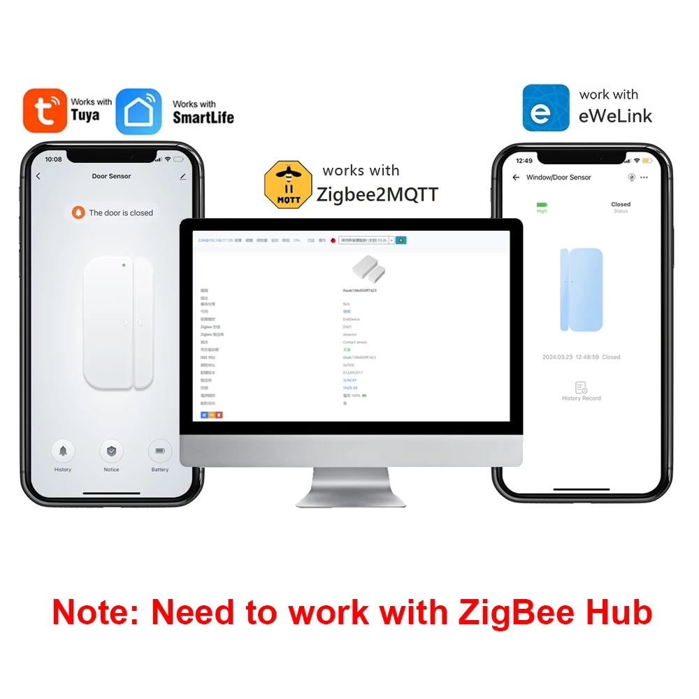 Zigbee Door Sensor Window Open Closed Alarm Detector Magnetic Security Sensor Support Tuya Smart Life eWelink APP Need Gateway