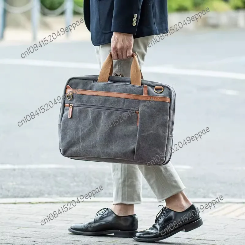 Trendy Japanese Style Oversized Capacity Double Shoulder Back Canvas Bag Handheld Rainproof Briefcase