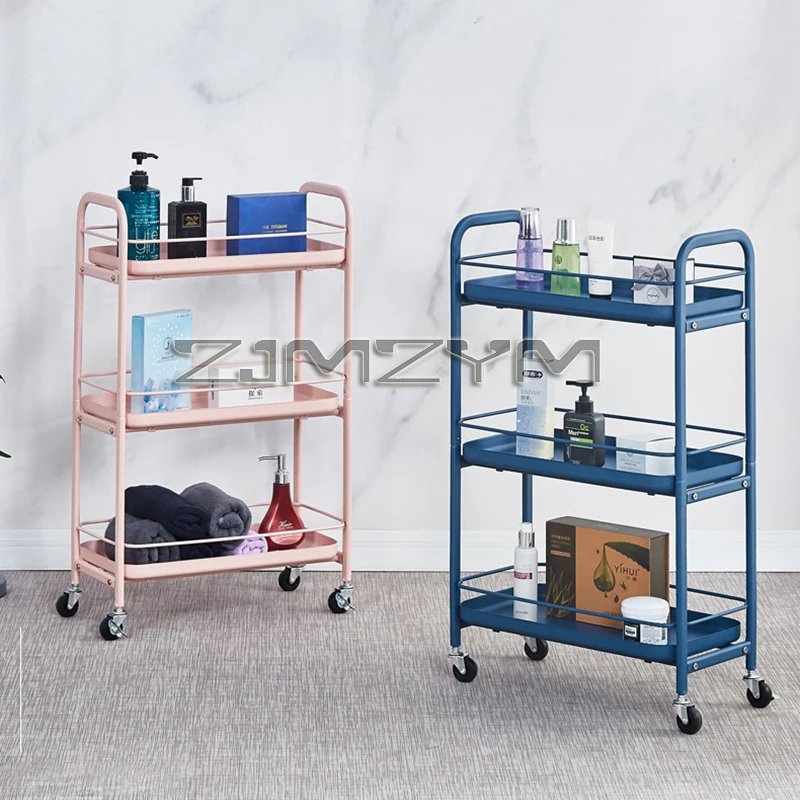 3-Tier Mobile Moving Trolley Storage Shelf Beauty Salon SPA Rolling Cart Kitchen Living Room Multi-Tier Organized Storage Rack